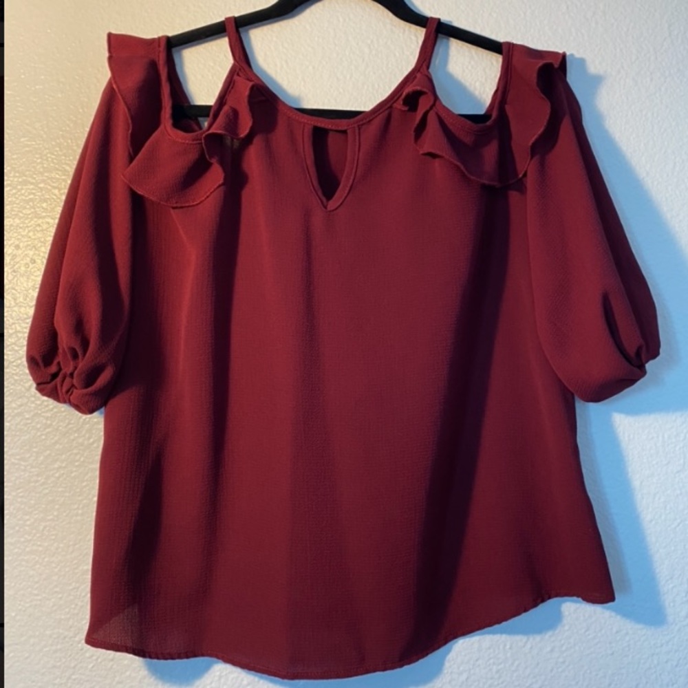 Red Open Shoulder Papaya Blouse